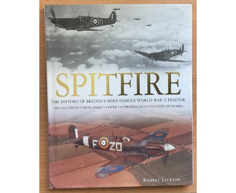 WW2 26 Battle of Britain Veterans Signed Robert Jackson Hardback Book Titled Spitfire. Signed on Title Page by Ron Farnboroug