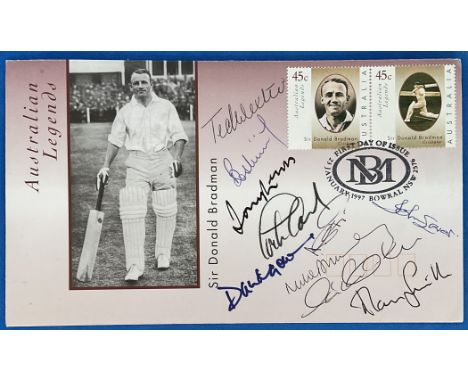 Cricket 10 Australian Cricketers Signed Sir Donald Bradman First Day Cover. Australian Stamps with Australian Postmark. Good 