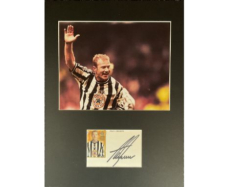 Football Alan Shearer Signed White Signature Card With Colour Photo, Mounted Professionally to an overall size of 16 x 12 inc