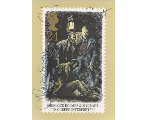 Jeremy Brett and Charles Gray, a signed Sherlock Holmes, The Greek Interpreter PHQ card. Jeremy Brett, who appeared as Sherlo