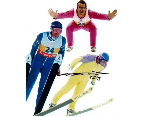 Eddie The Eagle signed 10x8 colour montage photo. Eagle is an English ski-jumper and Olympian who in 1988 became the first co