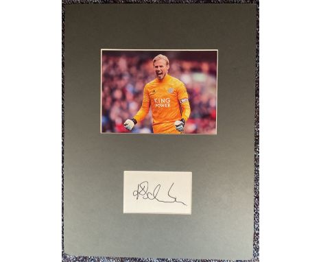 Football Kasper Schmeichel Signed White Signature Card with colour Photo, Mounted Professionally to an overall size of 16x12 