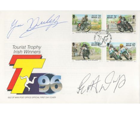 Joey Dunlop (1952-2000) and Robert Dunlop (1960-2008), Northern Irish motorcyclists. A signed Isle of Man TT FDC. Postmarked 