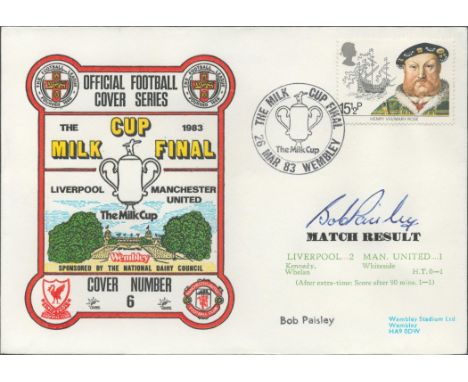 Liverpool V Manchester United 1983 Dawn Official Football First Day Cover Signed By Bob Paisley. Good condition. All autograp