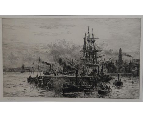 WILLIAM LIONEL WYLLIE R.A&nbsp;Greenock, signed, etching, 19 x 31cm Condition Report:Available upon request