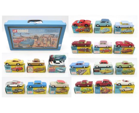 A Corgi Tourist Portable Service Station case, containing eighteen boxed Corgi vehicles - 314 Ferrari "Berlinetta" 250 Le Man