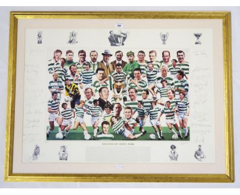 Legends of Celtic Park: a large framed limited edition print bearing signatures of players including Jimmy Johnstone, Bertie 