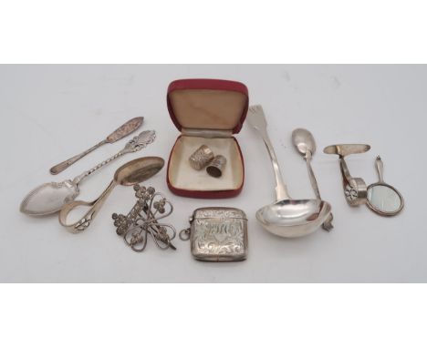 A collection of silver and EPNS including a Georgian sauce ladle, by John Lambe, London, a silver spoon, a Charles Horner Dor