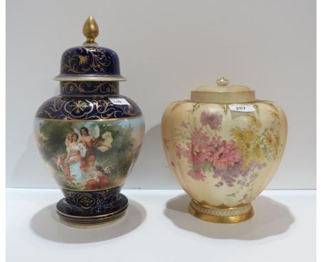 A Royal Worcester&nbsp; large blush ivory pot pourri shape number&nbsp;1318, together with a Vienna porcelain transfer printe