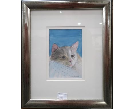 DAVID M. MARTIN (SCOTTISH 1922-2018) &nbsp;PORTRAIT OF A CAT &nbsp;Mixed media on paper, signed lower right, 19.5 x 13cm Cond