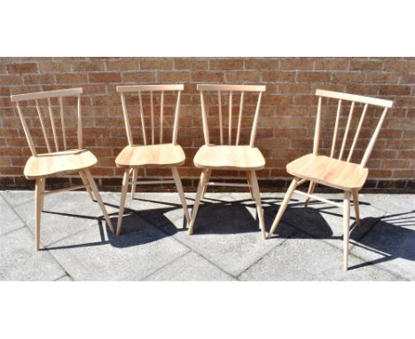 A SET OF FOUR CONTEMPORARY ERCOL ELM AND BEECH STICKBACK KITCHEN CHAIRS