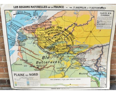 A VINTAGE FRENCH EDUCTIONAL WALL CHART  illustrating industrial production and imports/exports of Northwest France, 100cm x 1