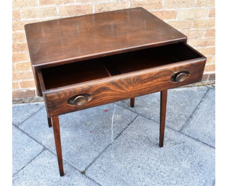 AN ERCOL SIDE TABLE  fitted with single drawer, on chamfered supports with H-shape stretcher, 68cm wide 46cm deep 74cm high