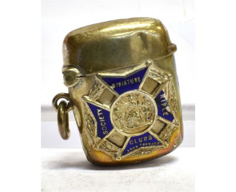 A COLLECTABLE MINIATURE SILVER AND BLUE ENAMEL VESTA CASE  applied Maltese cross, blue enamelled with the SOCIETY MINIATURE R