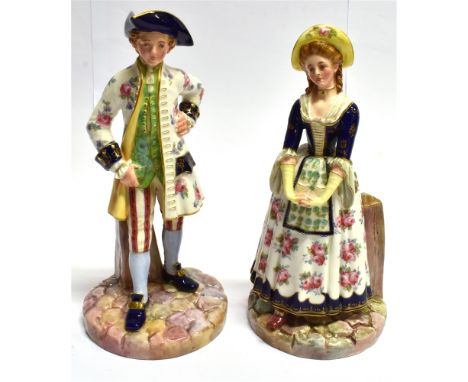 A PAIR OF JAMES HADLEY ROYAL WORCESTER FIGURES  modelled as a lady and her male companion, model 1052, impressed and printed 