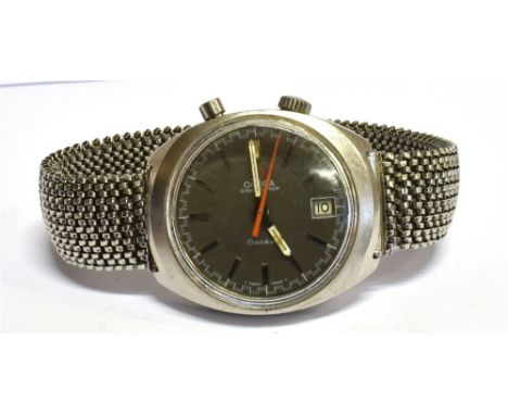 A C.1970 VINTAGE OMEGA CHRONOSTOP 'DRIVERS' STEEL WATCH round grey dial, applied batons, illuminous hour and minute hands, re