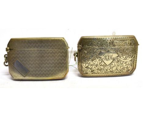 TWO SILVER LARGE HORIZONTAL OPENING VESTA CASES  one scroll engraved and initialled 1912 and one engine turned 1926, both by 