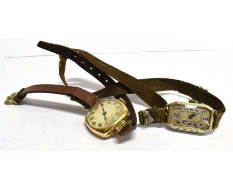 A LADIES VINTAGE 9CT GOLD CASED 'CRUSADER' WRISTWATCH round dial, Arabic numerals, hallmarked for 1934, on leather strap; tog
