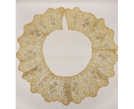 A long 19th century mixed Brussels lace collar, with 20 needle lace oval insertions,  a similar wider Honiton bobbin lace col
