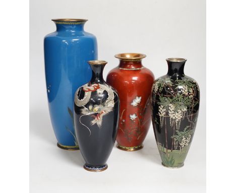 Four Japanese cloisonne enamel vases, tallest 24.5cm