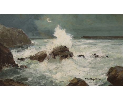 Esposito, oil on canvas, Moonlit rocky seascape, indistinctly signed, 29 x 48cm