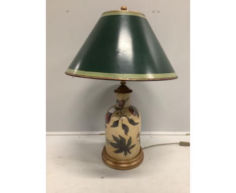 A contemporary decoupage style table lamp and shade, height 84cm