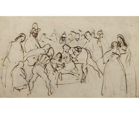 Old Master, pen and ink drawing, Crowd of figures, 10.5 x 17cm