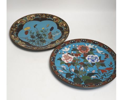 Two Japanese cloisonné enamel dishes, 30cms diameter