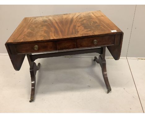 A Regency banded mahogany sofa table, width 92cm, depth 66cm, height 71cm