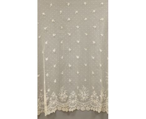 A 19th century Brussels bobbin lace wedding veil with point de gaze needle lace border and insertions, 196cm x 192cm