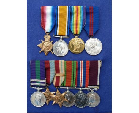 A WWI and WWII father and son medal group comprising medals awarded to 5922 PTE F.J Hale I/D. GDS including a Durbar medal an