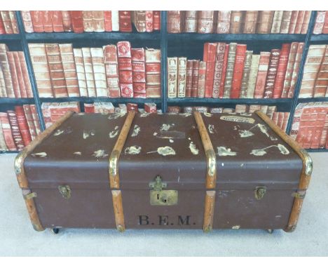 An ash bound steamer trunk with original Canadian Pacific label and one other trunk