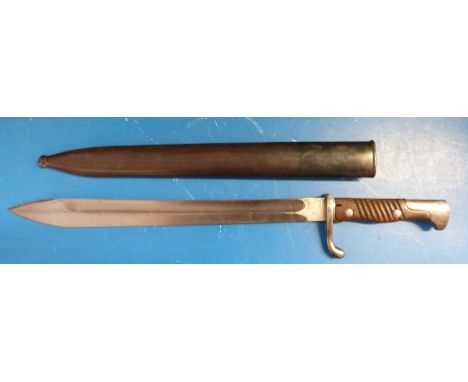 A WWI German 'butcher's' bayonet made by Ferd Esser & Co, Elberfeld. W15 & B to spine, in metal scabbard