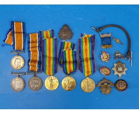 Three pairs of WW1 family medals, 1914-18 medal and Victory medal awarded to brothers 2383 A Sjt A J Stone Devon Regiment, 46