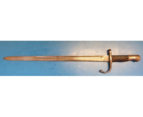 A c1890 Turkish Mauser bayonet, crescent moon and six printed stars to blade spine, 46cm blade, no scabbard