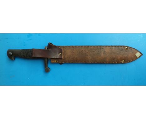 A 1941 Spanish bayonet with "bolo" blade stamped 5562 "Toledo", 24.5cm blade, in non-original leather scabbard