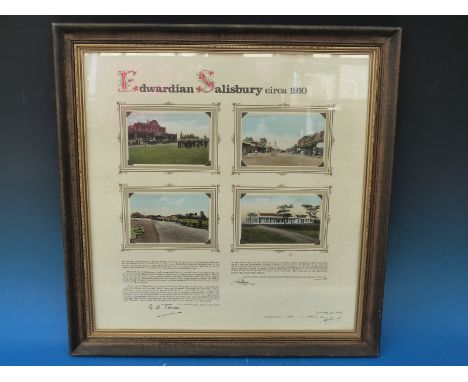 A framed limited edition display of four postcards entitled 'Edwardian Salisbury circa 1910', depicting Drill Hall, First Str