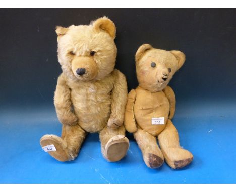 Two antique bears of high quality, possibly Steiff or Farnell with mohair body, shaved snout and bells to inside 