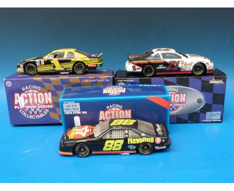 Three Racing Collectables Action Platinum Series 1:24 scale diecast model vehicles, Ernie Irvan, Steve Park #1 Pennzoil and D