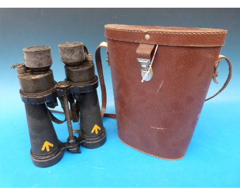A cased pair of Barr and Stroud 7 x CF41 military binoculars with broad arrow markings 