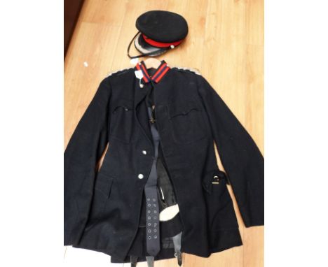 A 1980s vintage Scottish Deputy Lord Lieutenant's dress uniform comprising peaked cap, jacket and trousers, together with swo