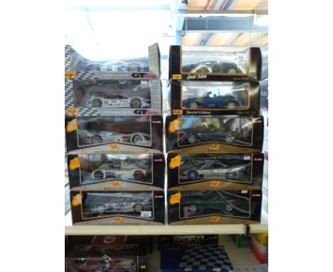 Ten Maisto 1:18 scale diecast model vehicles, some special editions (all in original boxes)