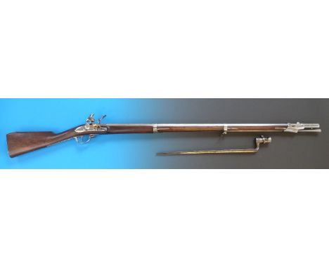 A model 1823 French service musket with bayonet, P and D proof marks and A A Fabb R In Torino stamped to the lock. 