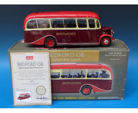 Sun Star 1:24 scale diecast model Bedford OB duple vista coach for Hants & Sussex, limited edition with certificate in origin