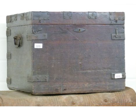 A bound small metal bound oak trunk