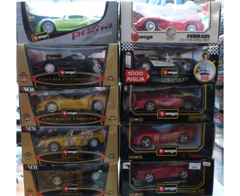 Fourteen Burago 1:18 scale diecast model vehicles some from the Gold Collection (all in original boxes)