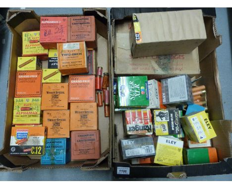 A collection of various shotgun cartridges, mainly 12 bore in vintage wooden box. 
PLEASE NOTE THAT A VALID RELEVANT FIREARMS