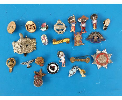 A box of cap, military and other badges including Gloucestershire Regt, AFS, Australian Commonwealth Military Forces enamel b