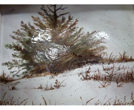 Charles Jon Duch enamel on copper of a winter landscape signed and with inscription verso together with five other enamels