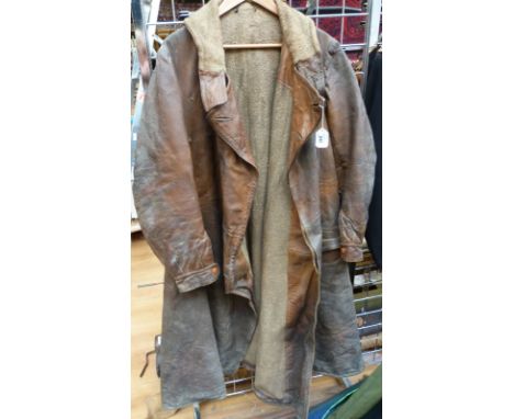 A full length leather flying coat WWI era, formerly the property of the vendor's relative who was in the Royal Flying Corps /